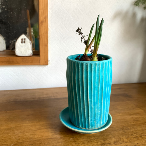 3 植木鉢 ターコイズブルー 受け皿付き その他インテリア雑貨 mayumi