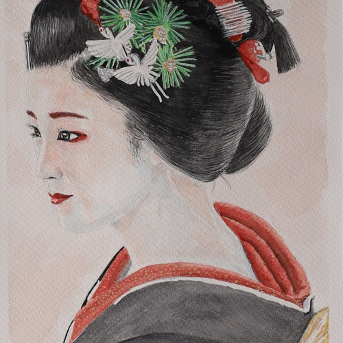 挑む「のぞむ」 水彩画・舞妓・ 原画 ※防カビ処理済 ※挑むと書い