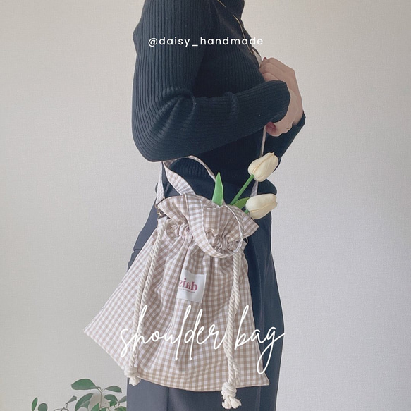 巾着ショルダーバッグ(ベージュ) ショルダーバッグ daisy__hm 巾着ショルダーバッグ(ベージュ) ショルダーバッグ daisy__hm