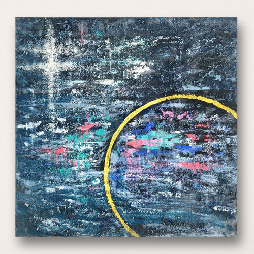 本物の インディゴの楽園 - 抽象画 18×18㎝ 【S0】 原画1点のみ 絵画+タペストリー