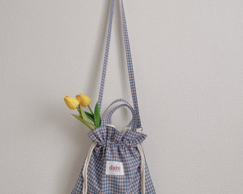 2411-7 ミニチュア巾着トートサシェ 香り袋 タータンチェック ベージュ切替 2411-7 ミニチュア巾着トートサシェ 香り袋 タータンチェック ベージュ