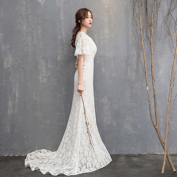 マーメイド フレア袖　刺繍　ウエディングドレス　前撮りドレス　二次会（WD242015） 5枚目の画像