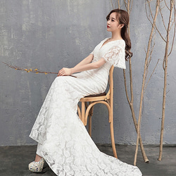 マーメイド フレア袖　刺繍　ウエディングドレス　前撮りドレス　二次会（WD242015） 4枚目の画像