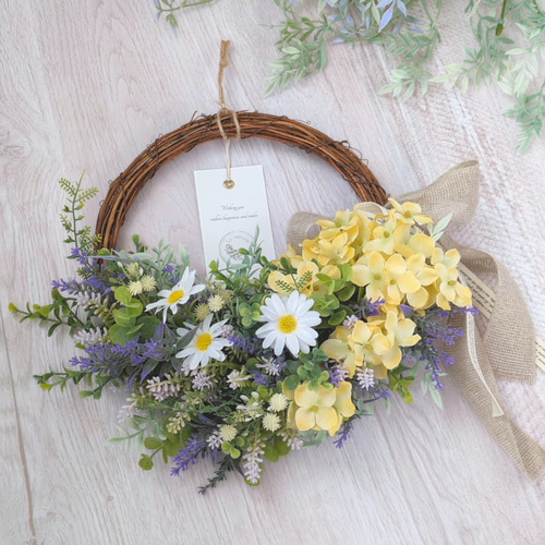 紫陽花とラベンダーのナチュラルリース❇母の日にも♪きれいが 紫陽花とラベンダーのナチュラルリース❇母の日にも♪きれいが