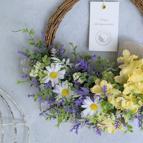 紫陽花とラベンダーのナチュラルリース｜北欧・ナチュラルインテリアに