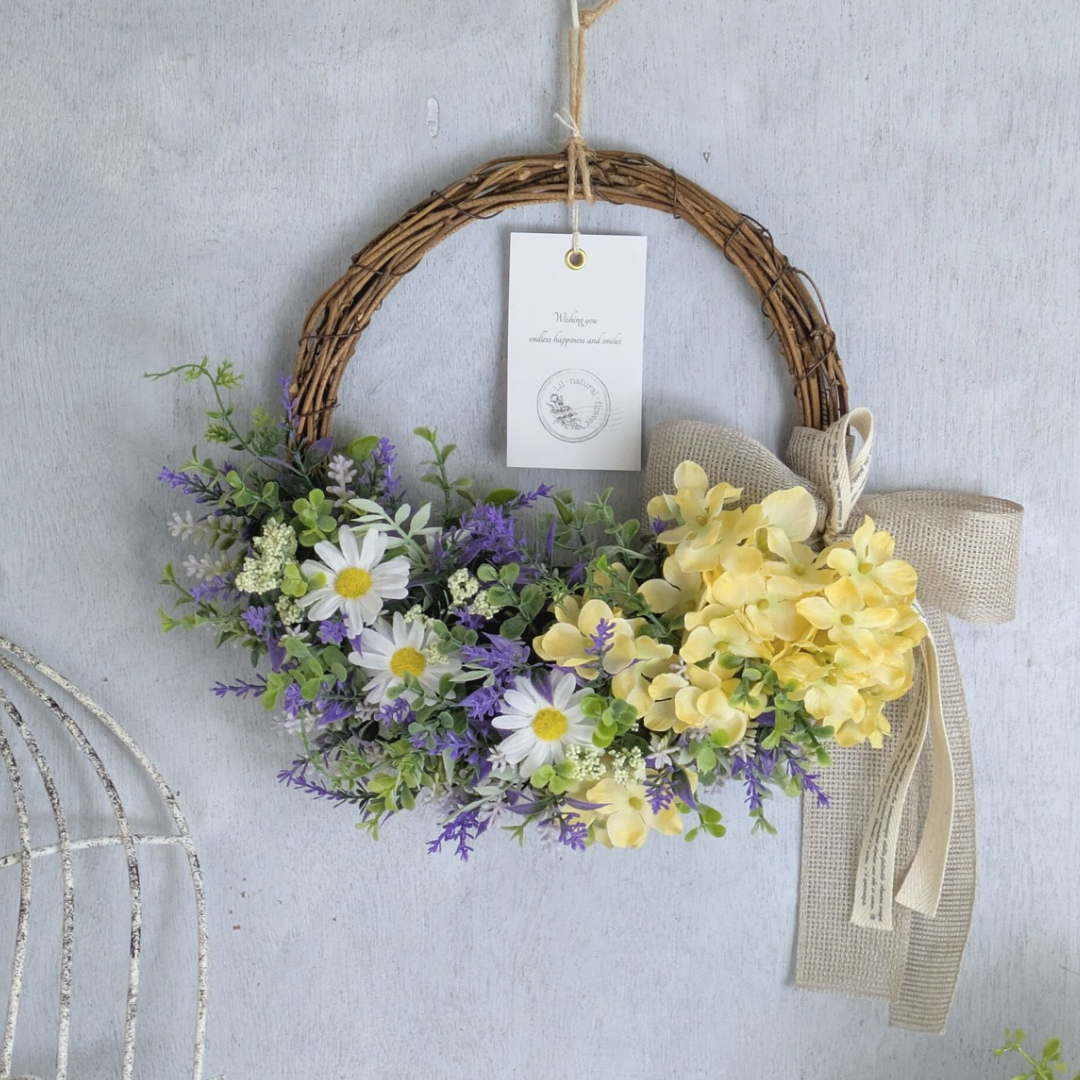 紫陽花とラベンダーのナチュラルリース｜北欧・ナチュラルインテリアにおすすめ♪アーティフィシャルフラワー(造花)リース