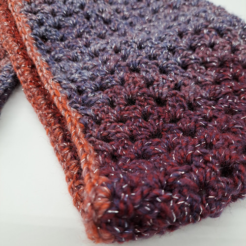 歳末セール】『赤.紫ラメ入りスヌード』ふんわりマフラー／段染め