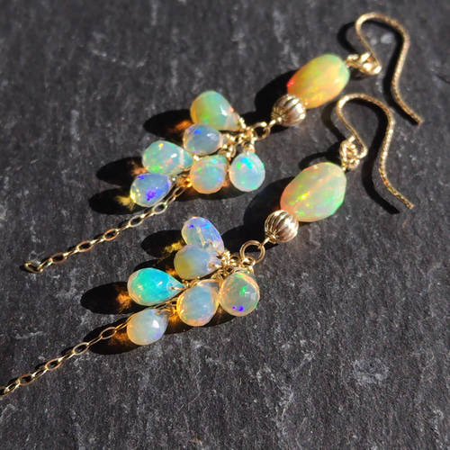 極上 プレシャスオパール シャンデリア ピアス イヤリング 14kgf