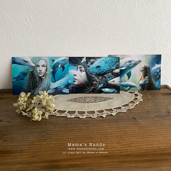 イルカ と 女性 レムリア 自然 イラスト アート ３枚 ハガキ ポストカード セット♪ 7枚目の画像