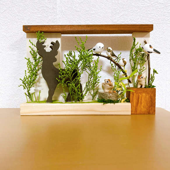 totorigiの森　シマエナガ　シマリス　ミニチュア　動物　木工　インテリア雑貨　壁掛け 2枚目の画像