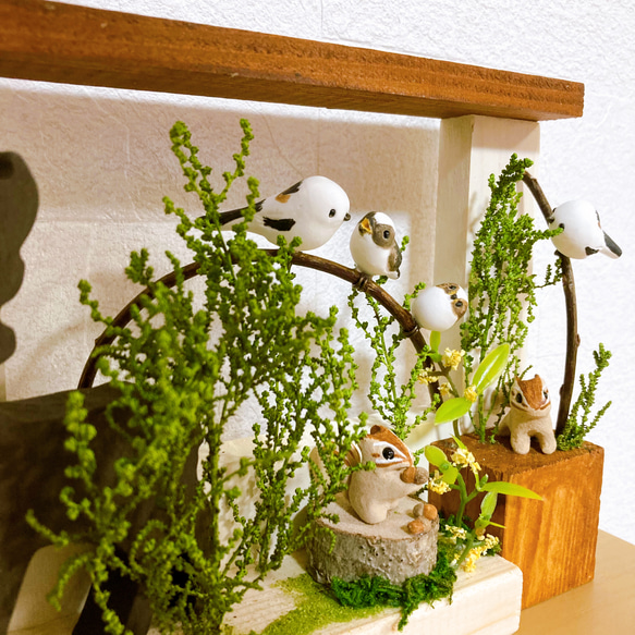 totorigiの森　シマエナガ　シマリス　ミニチュア　動物　木工　インテリア雑貨　壁掛け 4枚目の画像