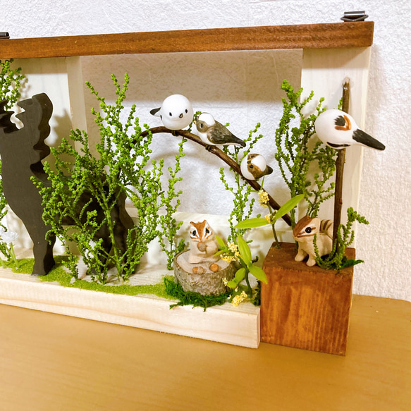 totorigiの森　シマエナガ　シマリス　ミニチュア　動物　木工　インテリア雑貨　壁掛け 3枚目の画像
