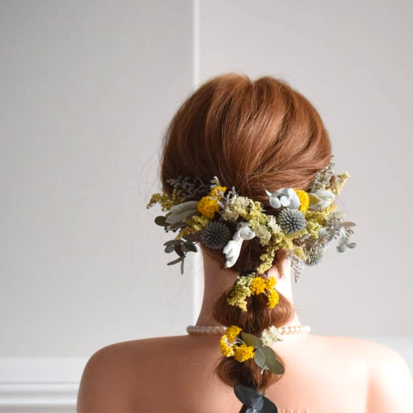 陽だまりイエロー：野の花ヘッドドレス《ワイヤー入りピック》 2枚目の画像
