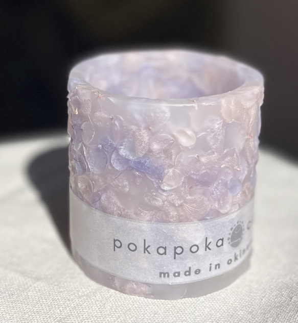 〜花明かり 紫陽花〜　purple：LEDライト付き　キャンドルホルダー　ソイキャンドル　プレゼント・ギフトにも　華やか 2枚目の画像