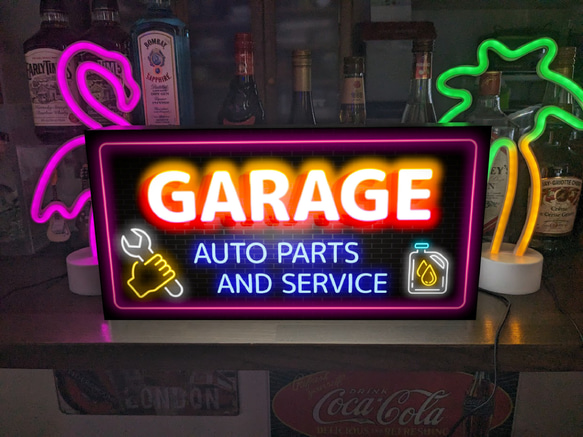 Lサイズ】オートサービス カーショップ ガレージ 車 看板 雑貨 ライトBOX