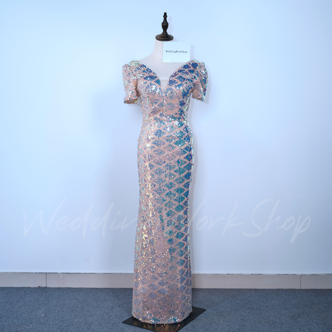 豪華！ 手縫いスパンコール ブマーメイド Vネックワンピース 音楽会/ 演凑会/発表会など/聚会/二次会 G065