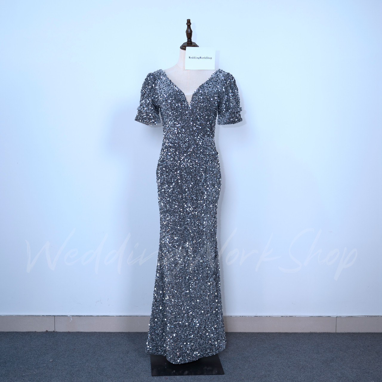 抜群のおしゃれ見え手縫いスパンコール ブマーメイド Vネックワンピース音楽会/ 演凑会/発表会など/聚会/二次会G067