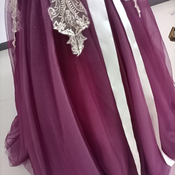 高品質！ カラードレス 3D立体レース刺繍 キラキラチュール ベアトップ 結婚式/披露宴 8枚目の画像