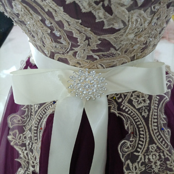 高品質！ カラードレス 3D立体レース刺繍 キラキラチュール ベアトップ 結婚式/披露宴 18枚目の画像