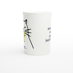 ＜creema限定＞猫モチーフ　マグカップ　陶器　かわいい　ミモザ　ギフト　食器　春色　イエロー　コップ　プレゼント 3枚目の画像