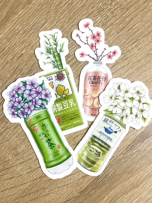 Conbini Drinks Sticker Set (4 piece) -　コンビニ飲み物シールセット(4枚） 1枚目の画像