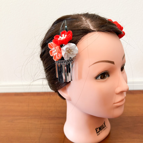 乙女椿の髪飾りセット 赤 七五三 つまみ細工 かんざし otowa 通販