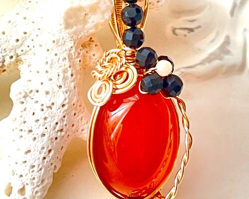 カーネリアン ペンダントトップ( 天然石アクセサリー ワイヤー