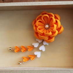 専用　成人式　七五三　橙と柑子色の花簪　鼈甲色簪　櫛簪　玉簪　Uピン簪　水引簪 オレンジ（橙） かんざし の人気通販｜Creema(クリーマ) 国内