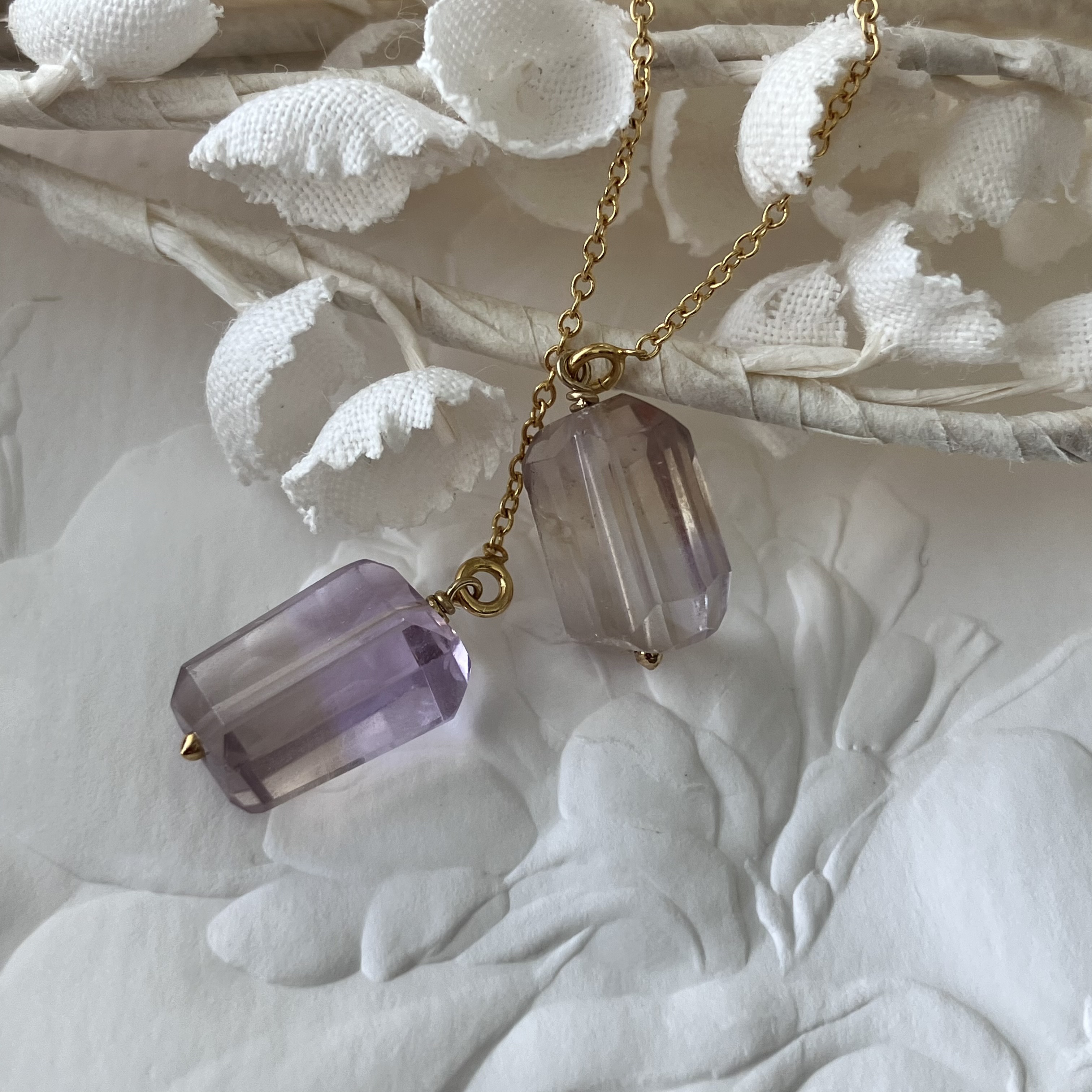 宝石質アメトリンタンブルカットのチェーンピアス⭐︎14kgf