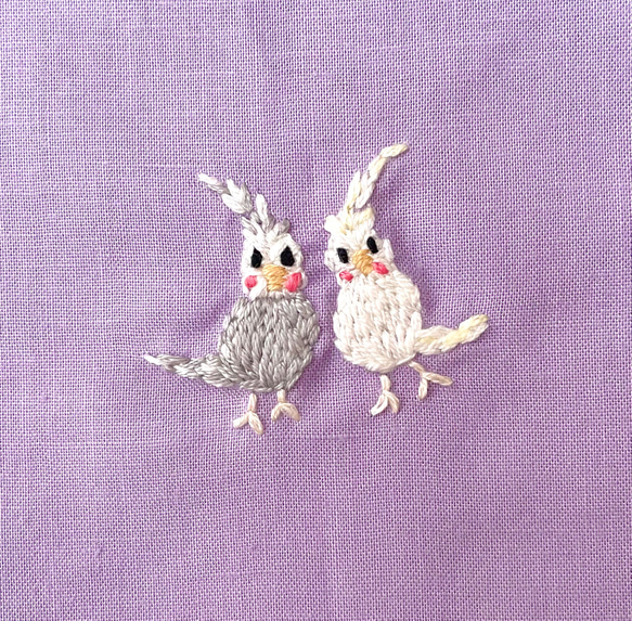 インコ刺繍コップ袋 全4柄色(水色•紫•ベージュ•ピンク) 揃いのランチョンマットあり【名入れ刺繍可能作品】 人気・おすすめ｜使いやすい・旅行におすすめ セール中 全国発送 国内発送対応