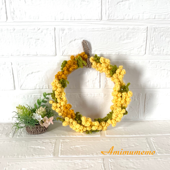 ミモザリース misuzu038 季節のリース ミモザのナチュラルリース 玄関