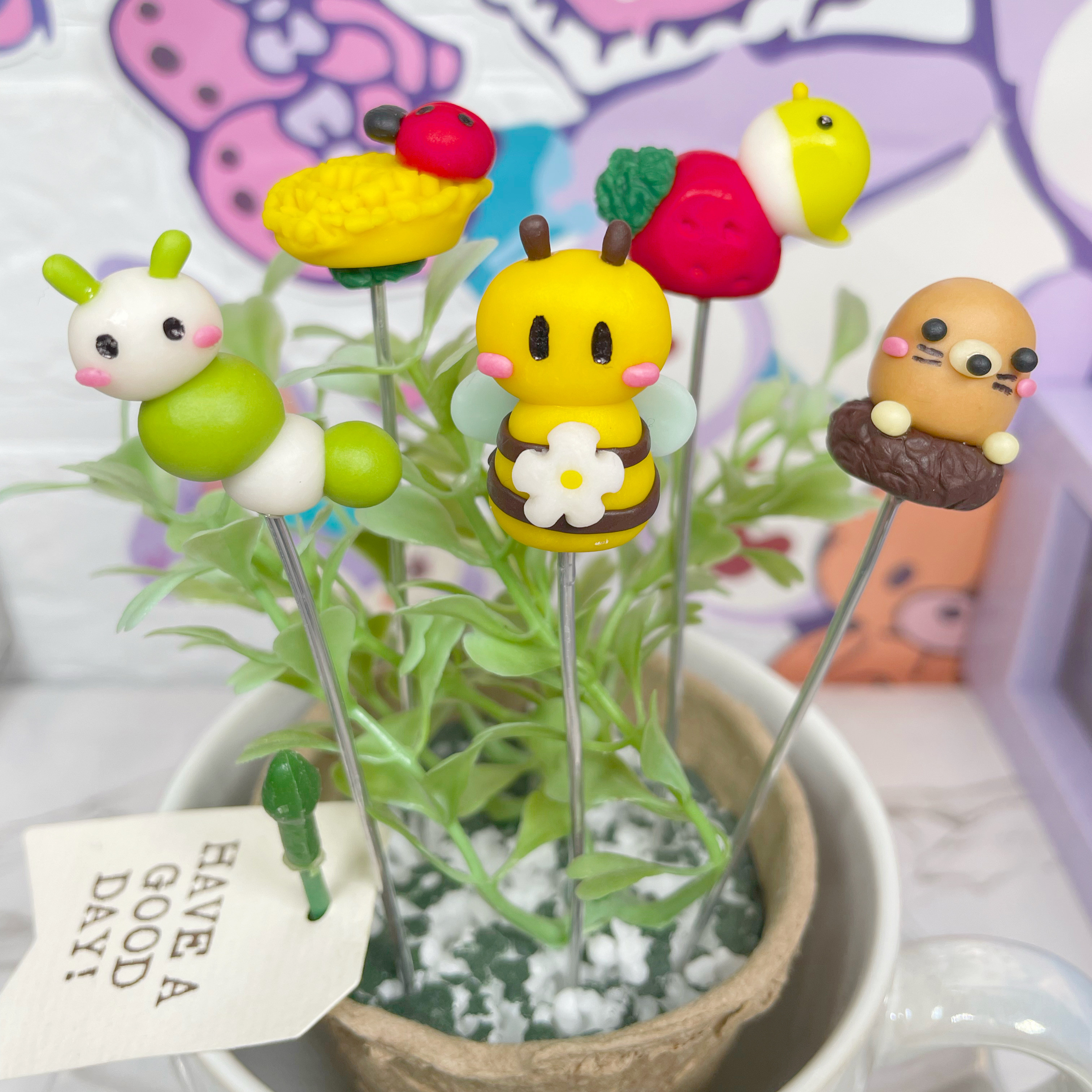 ガーデンピック　桜と蜂さんブンブン　ハンドメイド ガーデンピック桜と蜂さんブンブンハンドメイド