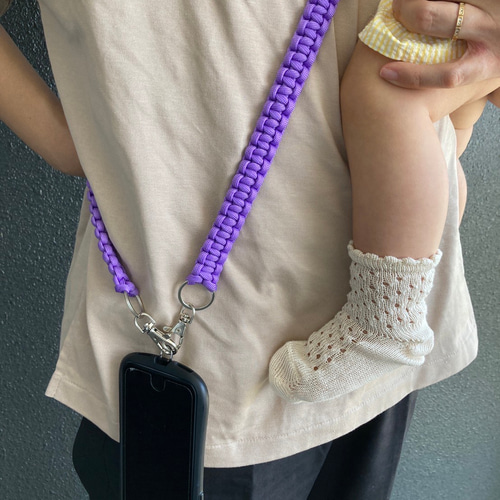 ☆夏にピッタリ パープル☆ パラコード ストラップ スマホショルダー