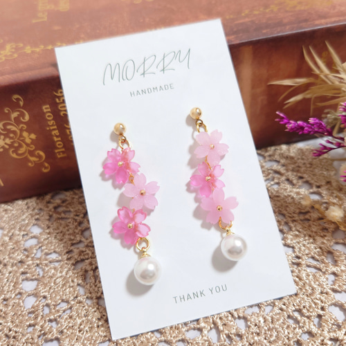 さくら 桜 春 花 レジン ピアス イヤリング 入園式 入学式 卒園式 卒業