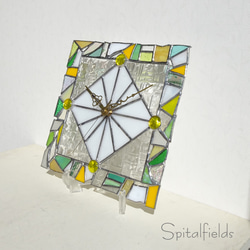 【一点もの】壁掛け・置き型　ステンドグラスの時計　L（ミモザ_472） 4枚目の画像