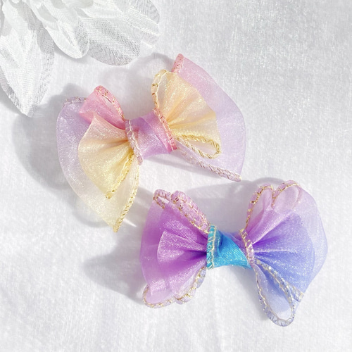【♡オーダーページ♡】　ヘアクリップ　ヘアピン　ヘアゴム　ベビー　キッズ　リボン ♥グラデーションリボンꕤ全2色♥【ベビー キッズ ヘアクリップ