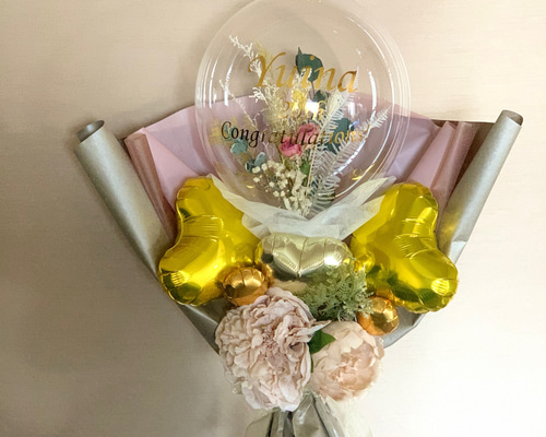 クラウン付フラワーバルーンハートブーケ【成人式•誕生日•卒業