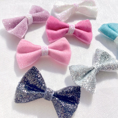 ♥グリッターラメ ベロアリボンꕤ全7色♥【ベビー キッズ ヘア