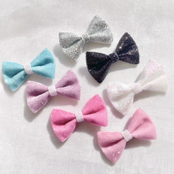 ♥グリッターラメ ベロアリボンꕤ全7色♥【ベビー キッズ ヘアクリップ