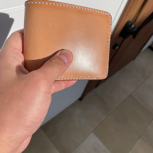 ハーフウォレット栃木レザー グレージング加工多脂革(生成り) 二つ折り