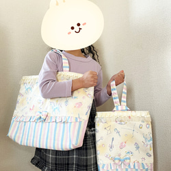 送料無料！ゆめかわ♡ユニコーン✖️裏地水色キルティング⭐︎お手さげバッグ上履き入れ⭐︎セット　女の子　幼稚園入園入学準備 4枚目の画像