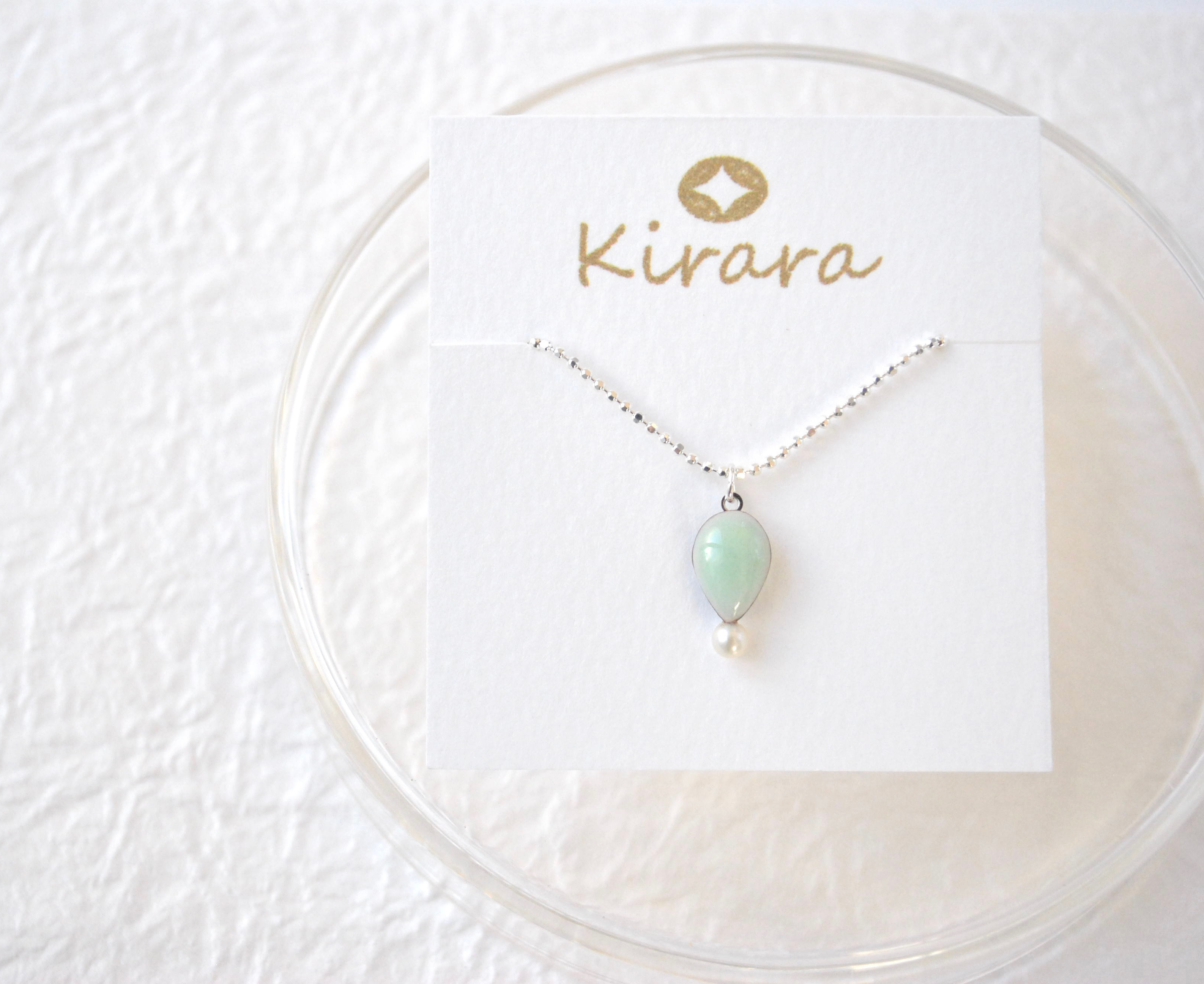 七宝焼「さかさしずくとパールのネックレス〜mint green〜」