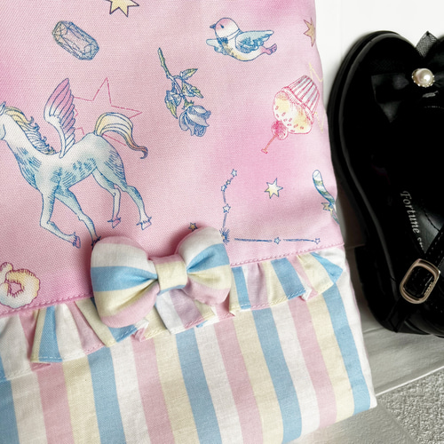 ユニコーンストライプピンク☆レッスンバッグ◇上履き袋◇女の子◇入園