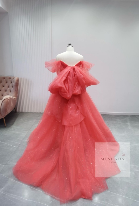 カラードレス　ウェディングドレス　バックリボン　チェリーレッド 3枚目の画像