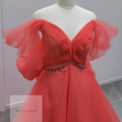 カラードレス　ウェディングドレス　バックリボン　チェリーレッド 2枚目の画像