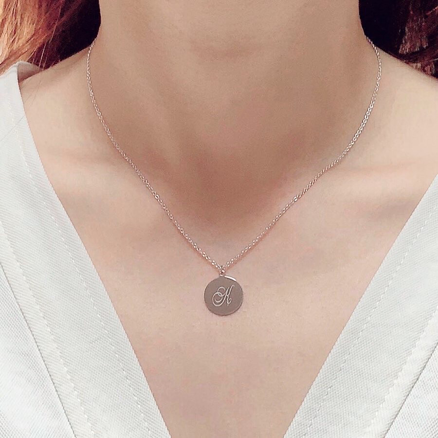 イニシャルネックレス(シルバー,Ｌ) SV925 シンプル 文字入れ ペア