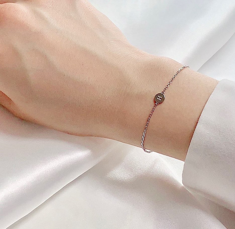 イニシャルブレスレット(シルバー) SV925 シンプル 文字入れ 華奢 ペア