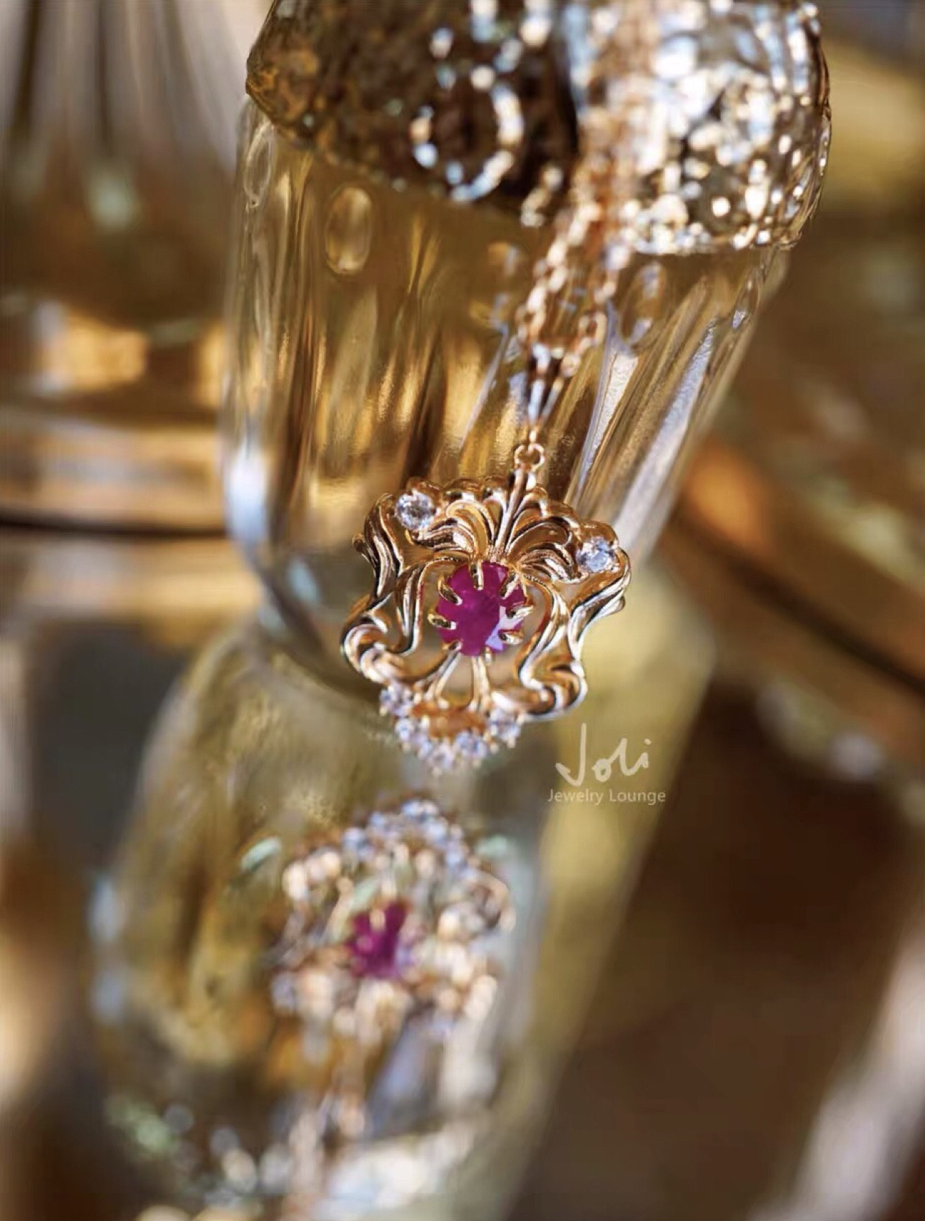 ダークインセンス ベルベット 天然ルビー キラキラ ペンダントトップ(チェーンなし)レトロ レッド ピンク