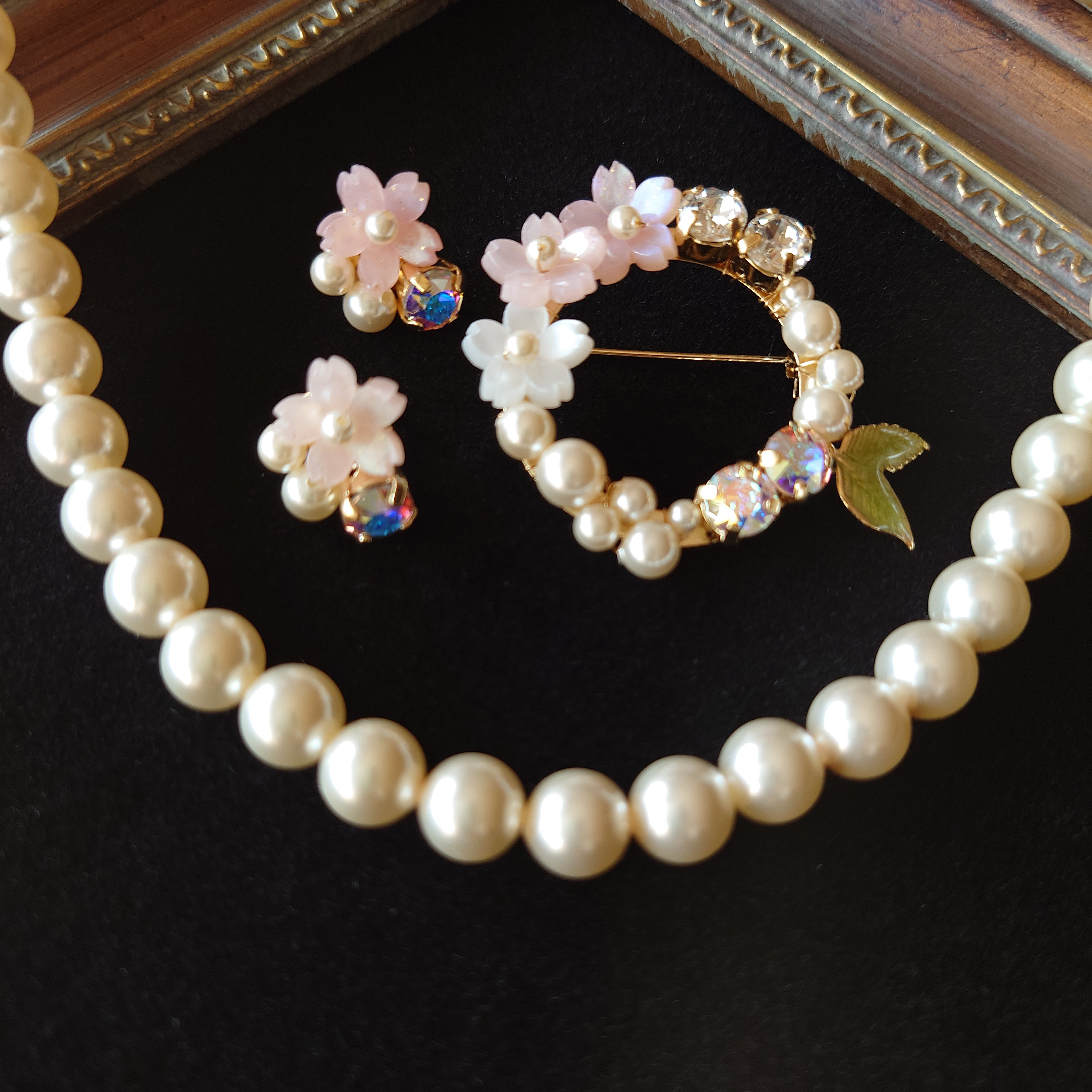 桜フォーマルのネックレスとピアスorイヤリングとブローチ 大人フォーマル2026 入学式 パールアクセサリー