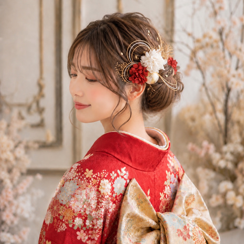 卒業式 髪飾り 袴 成人式 ゴールド 赤 ヘアアクセ ヘア飾り 成人式用髪